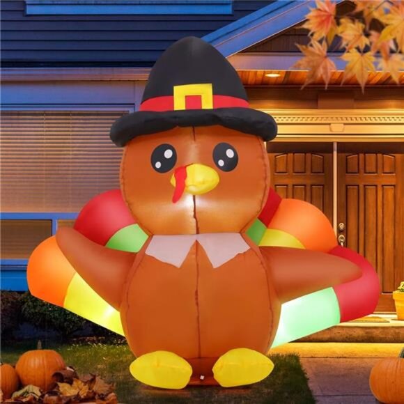 4 FT Thanksgiving Inflatables Turkeys Outdoor Decorations Blow Up Yard - Picture 3 of 7